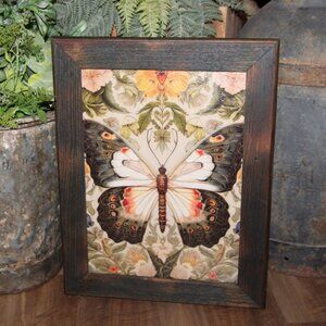 Large Ornate Eclectic Moody BOHO Farmhouse Butterfly & Floral Wall Decor Picture